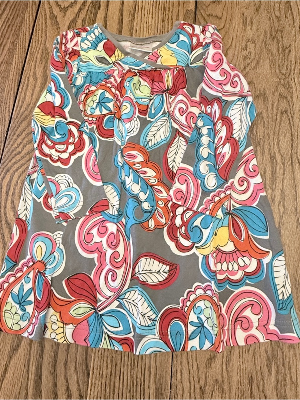 Hanna Andersson Gray Long Sleeve Dress with Pink, Blue & Yellow Paisley Sz 4 B